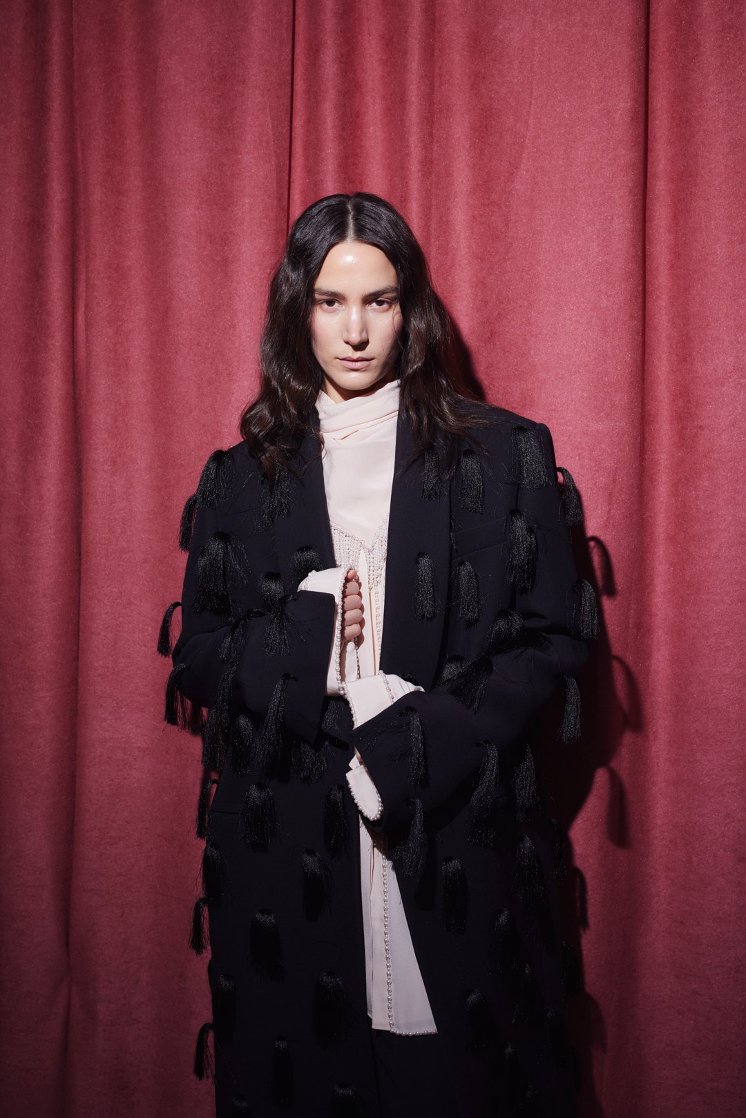 maison celon feather fringe cami dress